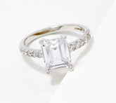 Diamonique Sterling Silver Emerald Cut Solitaire Ring Size 8